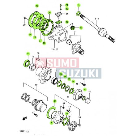 Suzuki Samurai első futómű felújító készlet 4 csapággyal 1 autóra